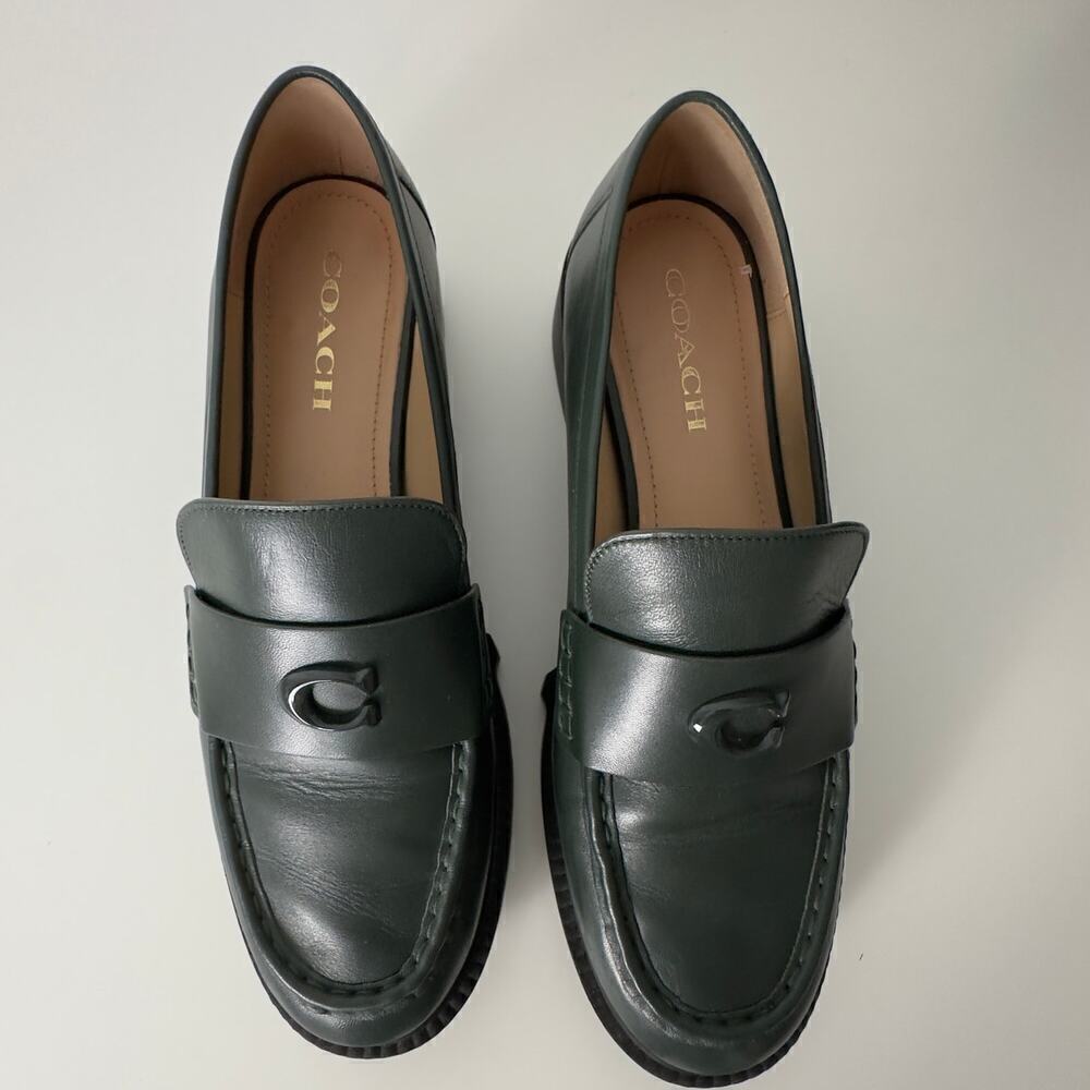 Coach Leah Loafer in Green Leather with Platform Lug Sole (11) - Picture 4 of 16